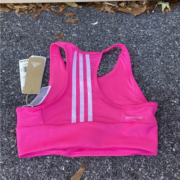 Adidas Designed To Move Sports Bra Women’s Size S Active 3-Stripe Pink - Picture 2 of 4